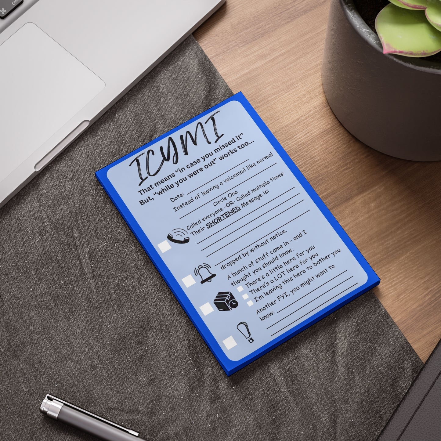 ICMYI Post-it Note Pad — 'In Case You Missed It' Office Reminder Sticky Notes